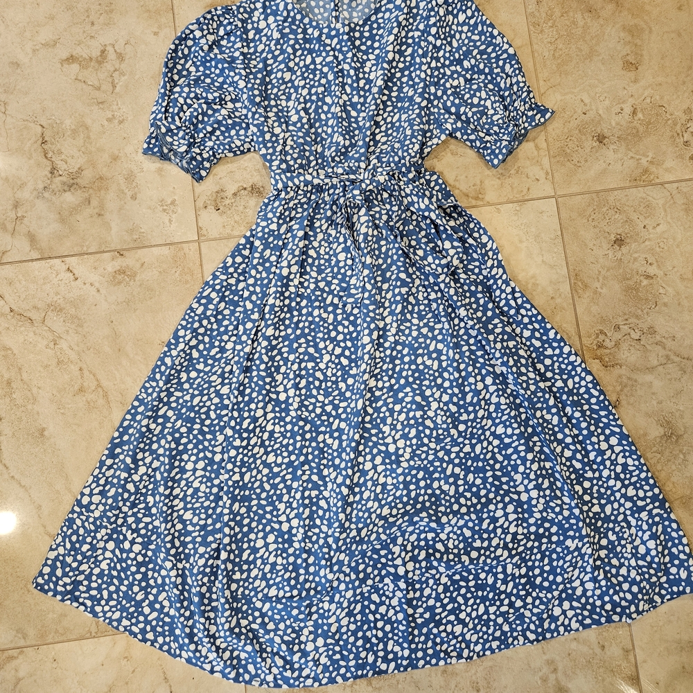 SHEIN Blue Midi Dress with White Patterns